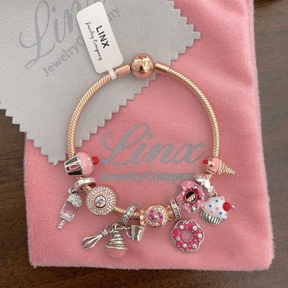 Linx Rose Gold Snake Chain Bracelet with Sweets Themed Charms - Picture 1 of 9